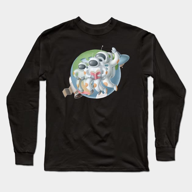 Astronauts hanging out in space. Long Sleeve T-Shirt by CaptainPixel